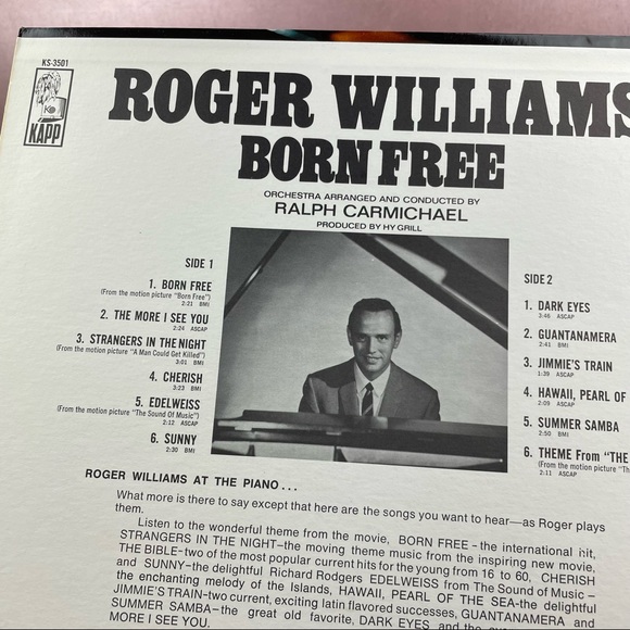 Vintage Roger Williams Born Free Vinyl Music Record - Picture 5 of 6